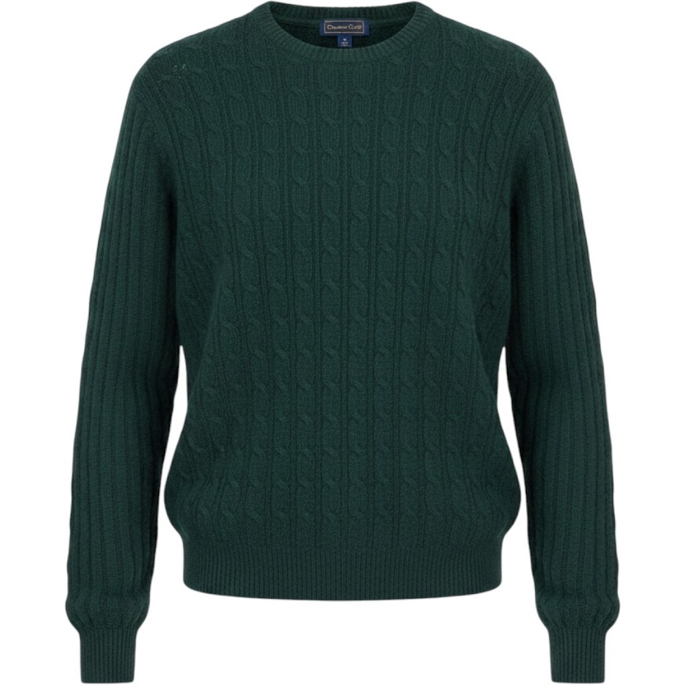 VTG Charter Club Women Green Lambswool Angora Cable Knit Crewneck Sweater Sz M